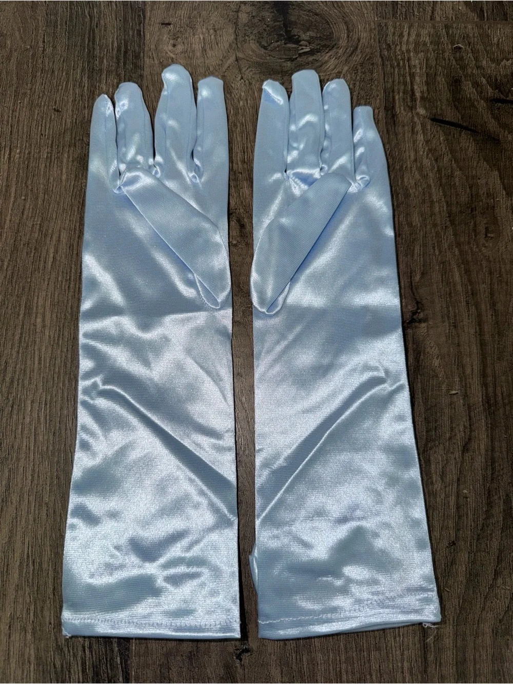 Light Blue Satin Gloves with Decorative Rosette